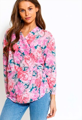 VINTAGE 90'S PINK ROSE PRINT BLOUSE