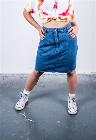 VINTAGE 1990S BLUE DENIM MINI SKIRT