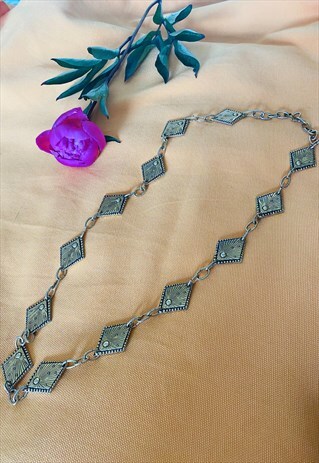 VINTAGE GOLD 70'S NECKLACE IN BOHO ART DECO DESIGN PENDANT