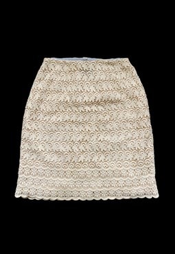 Vintage Ladies Skirt 1960's Cream Lace Pencil Knee Length