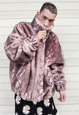 Python fleece jacket handmade snake fur bomber pastel pink