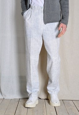 Vintage 90s Unisex White Speckled Grey Pleated Mens Pants