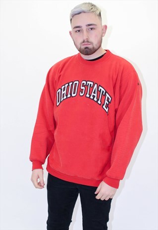 VINTAGE USA OHIO EMBROIDERED SWEATER JUMPER IN RED MEDIUM