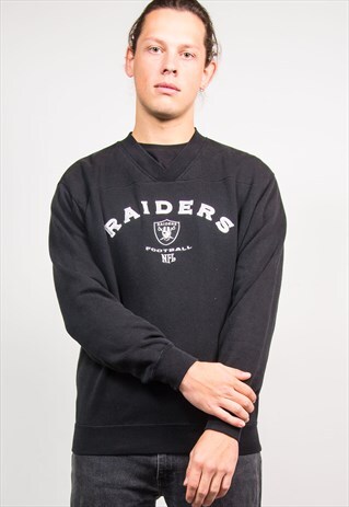 NFL 90'S VINTAGE RAIDERS FOOTBALL BLACK V-NECK SWEATSHIRT