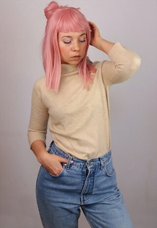 VINTAGE 70'S HIGH NECK WOOL AND MOHAIR KNIT JUMPER