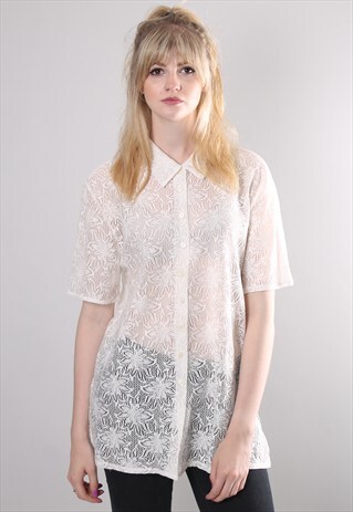 VINTAGE 80S LACE WHITE BLOUSE SHIRT TOP