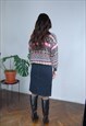 VINTAGE ABSTRACT CHRISTMAS KNITTED BAGGY JUMPER IN GREY PINK