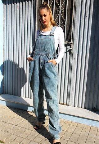 PALE WASH BLUE DENIM OVERSIZED FIT DUNGAREES