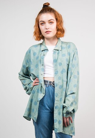 VINTAGE 90'S TURQUOISE POLKA DOT OVERSIZE SHIRT