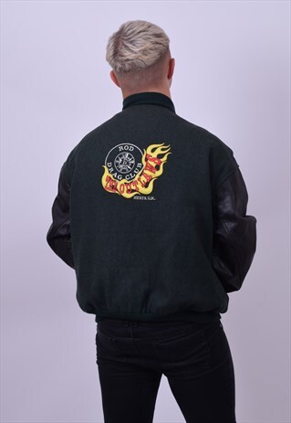 VINTAGE 90'S ROD DRAG CLUB OUTLAWS BASEBALL JACKET LARGE
