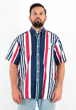 LACOSTE Men's XL Vintage Button Up Shirt Short Sleeve Stripe