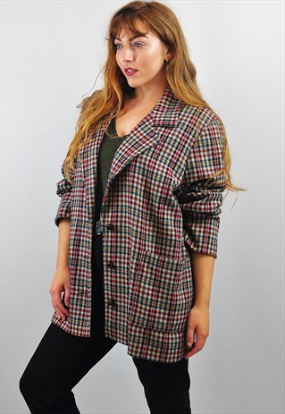 VINTAGE 90S OVERSIZED BOYFRIEND CHECK BLAZER / JACKET