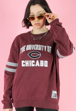 VINTAGE 90S SWEATSHIRT JUMPER IN RED WITH CHICAGO PRINT