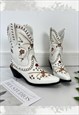 COWBOY BOOTS CREAM ANKLE WESTERN COWGIRL BOOTS