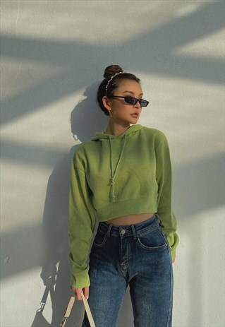 GREEN CROPPED STREETWEAR HOODIE