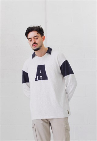 VINTAGE ARMANI JEANS LOGO JUMPER IN WHITE