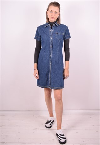 TOMMY HILFIGER WOMENS VINTAGE DENIM DRESS LARGE BLUE 90'S
