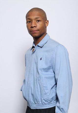 VINTAGE RALPH LAUREN LOGO HARRINGTON JACKET PALE BLUE