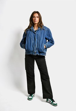 Vintage padded denim jacket dark wash blue 80s 90s coat
