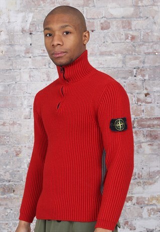 VINTAGE STONE ISLAND 1/4 ZIP CORD JUMPER RED