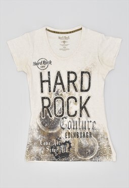 Vintage 00's Y2K Hard Rock Cafe Edinburgh T-Shirt Top Beige