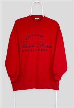 Vintage Red Embroidered Spell Out Sweatshirt Paolucci Medium