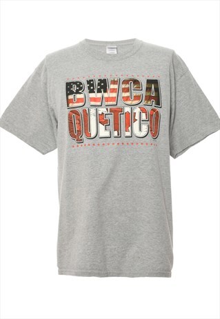 VINTAGE GREY GILDAN PRINTED T-SHIRT - L