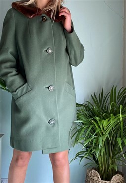 Vintage Sage Green Coat with Faux Fur Collar