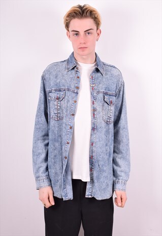 MENS VINTAGE DENIM SHIRT MEDIUM BLUE 90'S