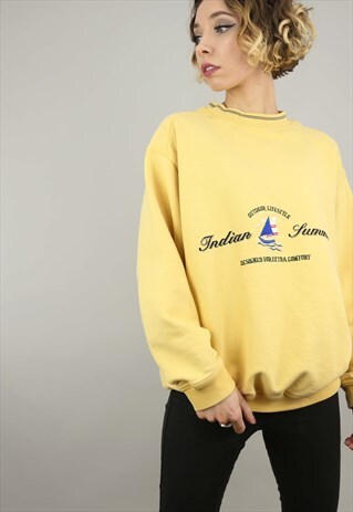 VINTAGE 90S OVERSIZED YELLOW SWEATER SWEATSHIRT EMBROIDERED