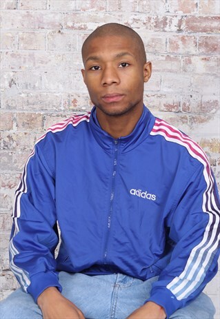 VINTAGE ADIDAS BIG LOGO THREE STRIPE TRACK JACKET BLUE