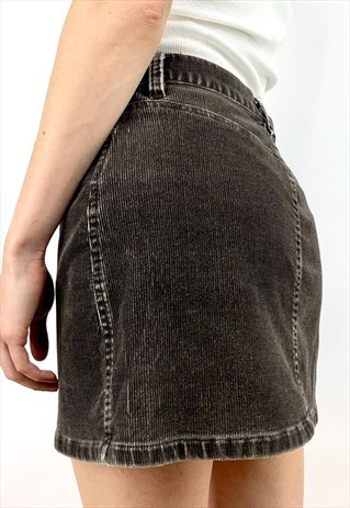 VINTAGE BROWN RIBBED MID RISE Y2K CUTE MINI SKIRT FESTIVAL