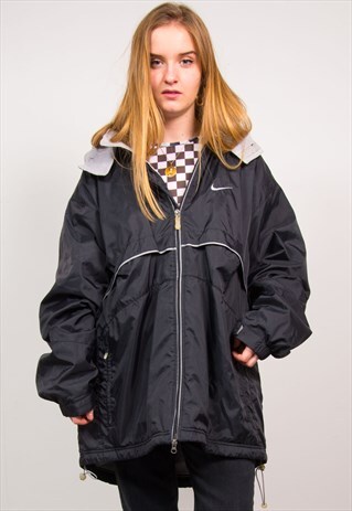 NIKE VINTAGE 90'S BLACK OVERSIZED FLEECE LINED COAT