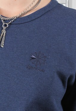 Vintage Reebok Sweatshirt in Navy Spell Out Logo Small