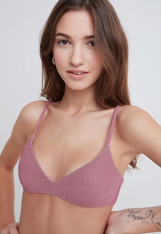 LUREX TRIANGLE BIKINI TOP - PINK LUREX