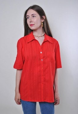 Vintage red short sleeve plus size striped blouse 