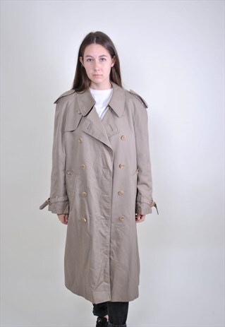 70S MILITARY TRENCH JACKET, VINTAGE WOMEN COAT, SIZE XL