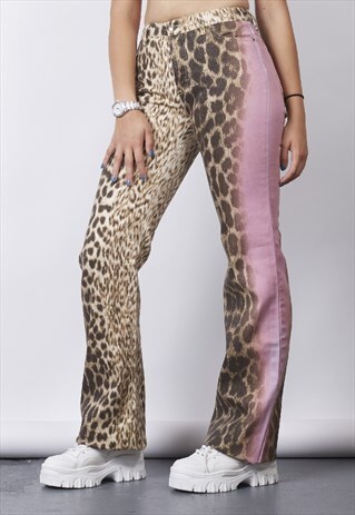 VINTAGE Y2K CAVALLI PINK DETAIL GLITTER LEOPARD PRINT FLARED