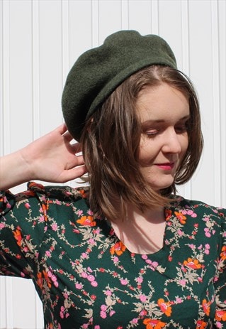 VINTAGE 90'S DARK GREEN WOOL BERET