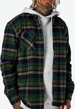 54 Floral Tartan Flannel Checked Washed Over Shirt - Green