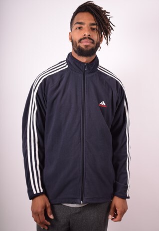 ADIDAS MENS VINTAGE FLEECE JACKET MEDIUM NAVY BLUE 90S