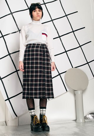 80S VINTAGE PLAID GRUNGE KILT SKIRT