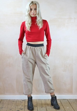 BEIGE BABY CORDUROY CROP TROUSERS