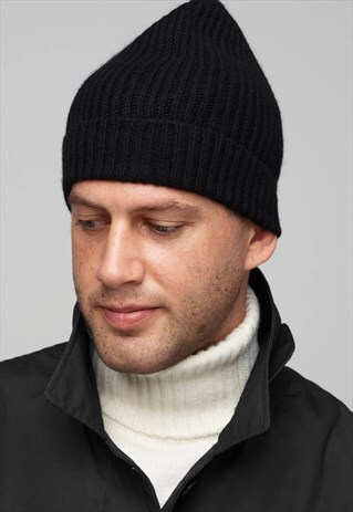 54 Floral Chunky Ribbed Fisherman Trawler Beanie Hat - Black