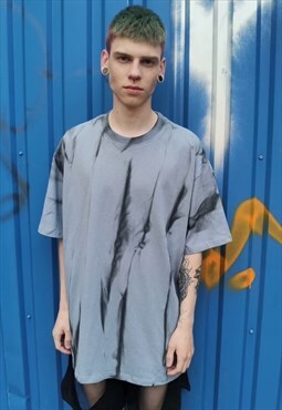 Oversized tie-dye tee gradient baggy t-shirt in pastel grey