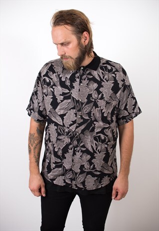 VINTAGE 80S BLACK ABSTRACT GRUNGE SHORT SLEEVE SHIRT