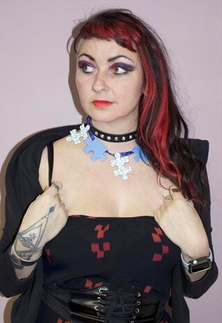 PRETTY DISTURBIA JIGSAW RIBBON PAPER NECKLACE HANDMADE