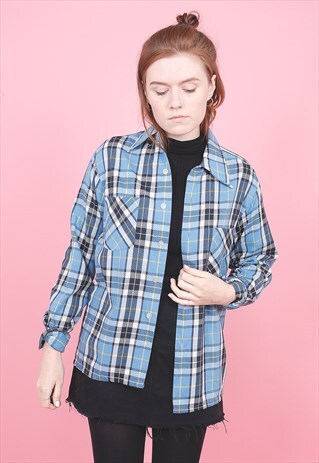 VINTAGE BLUE FLANNEL CHECK SHIRT /R10273