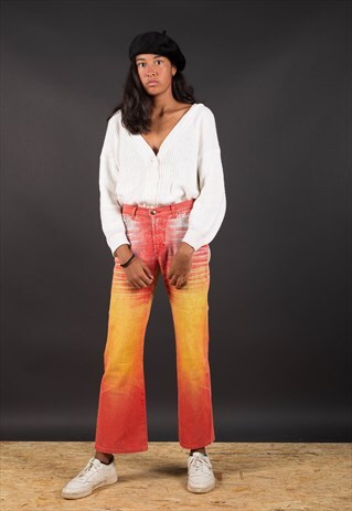 ORANGE FLARED ACID WASH JEANS BY CAVALLI