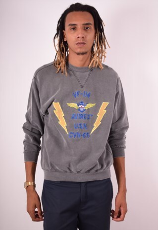 AVIREX MENS VINTAGE SWEATSHIRT JUMPER MEDIUM GREY 90S